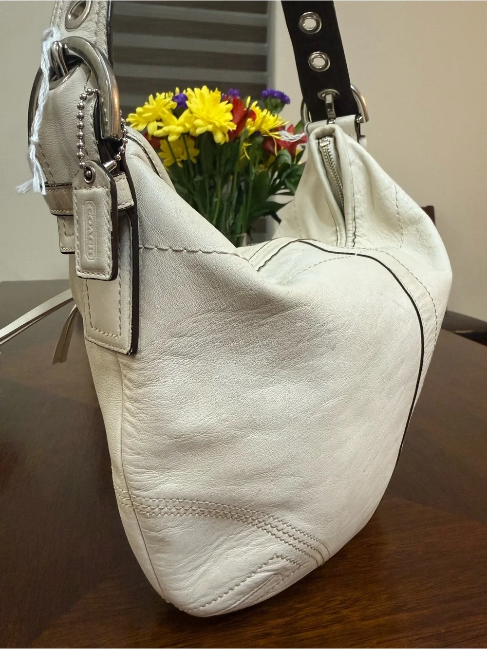 Coach Cream Hobo Bag with Dark Brown Strap